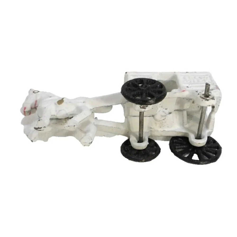 Painted Cast Iron vintage horse and Fresh Milk cart 7